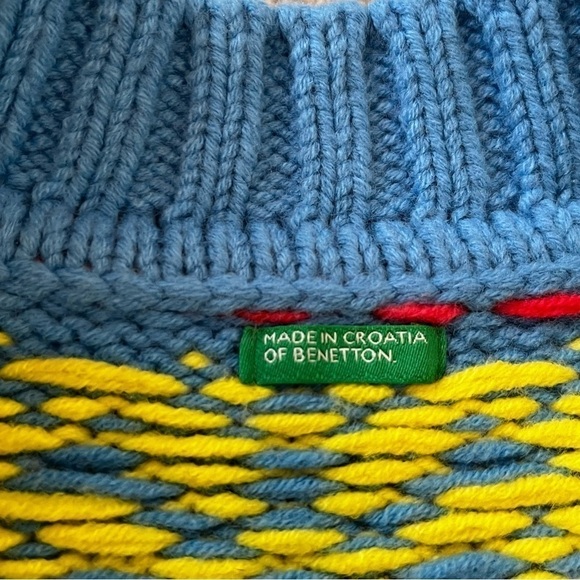 Benetton Barbie Girls Knit Cardigan Sweater Size 8 Pink Nordic Hearts Snowflake - Picture 6 of 10